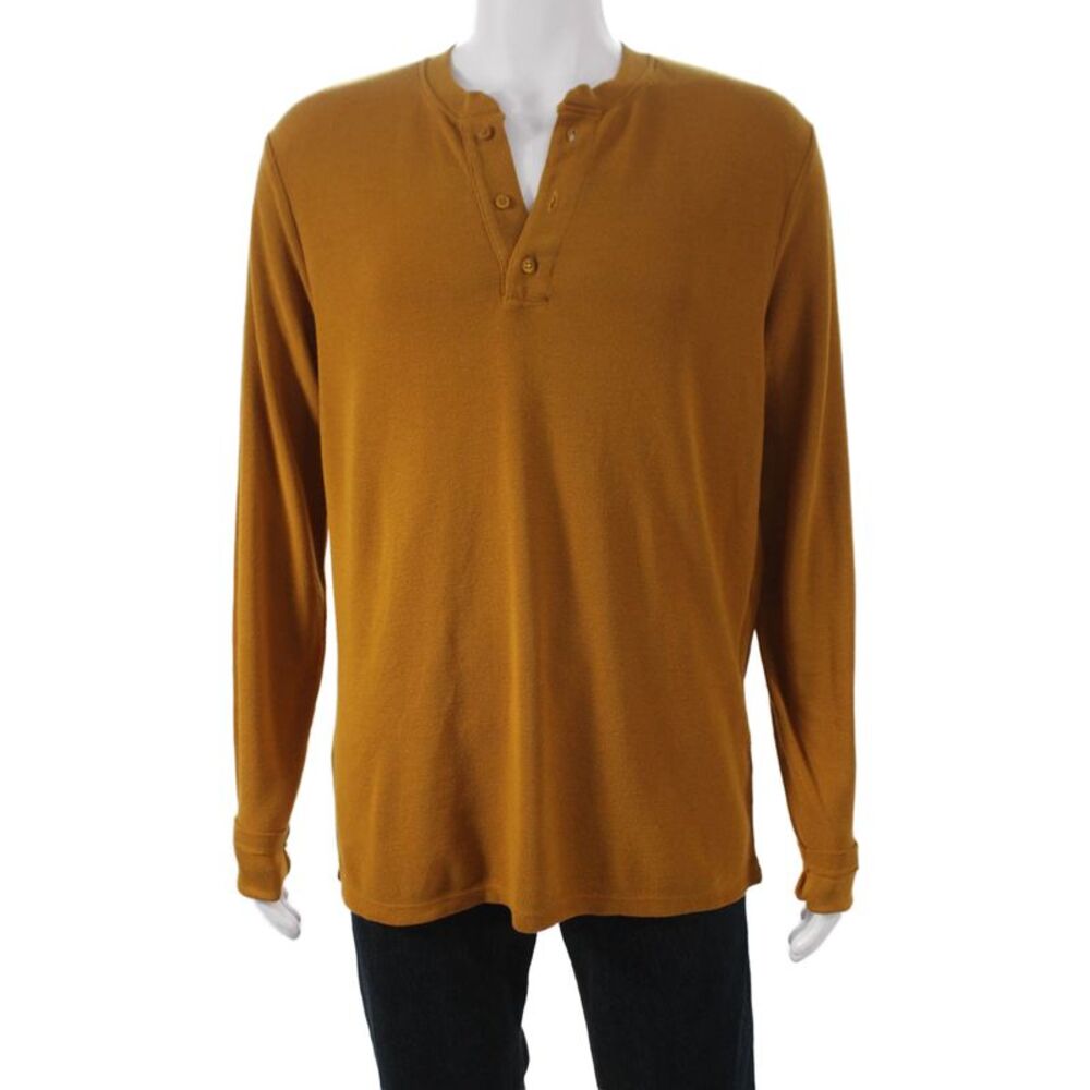 Cotton Citizen Mens Henley T-Shirt Yellow 50% Cotton Long Sleeve Size M